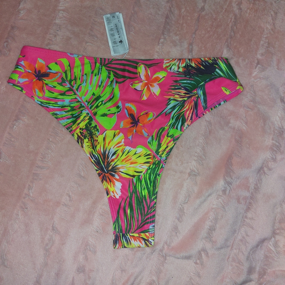 Kamoni Women's Hight Cut Bikini Swim Bottoms Size M Tropical Floral Print
